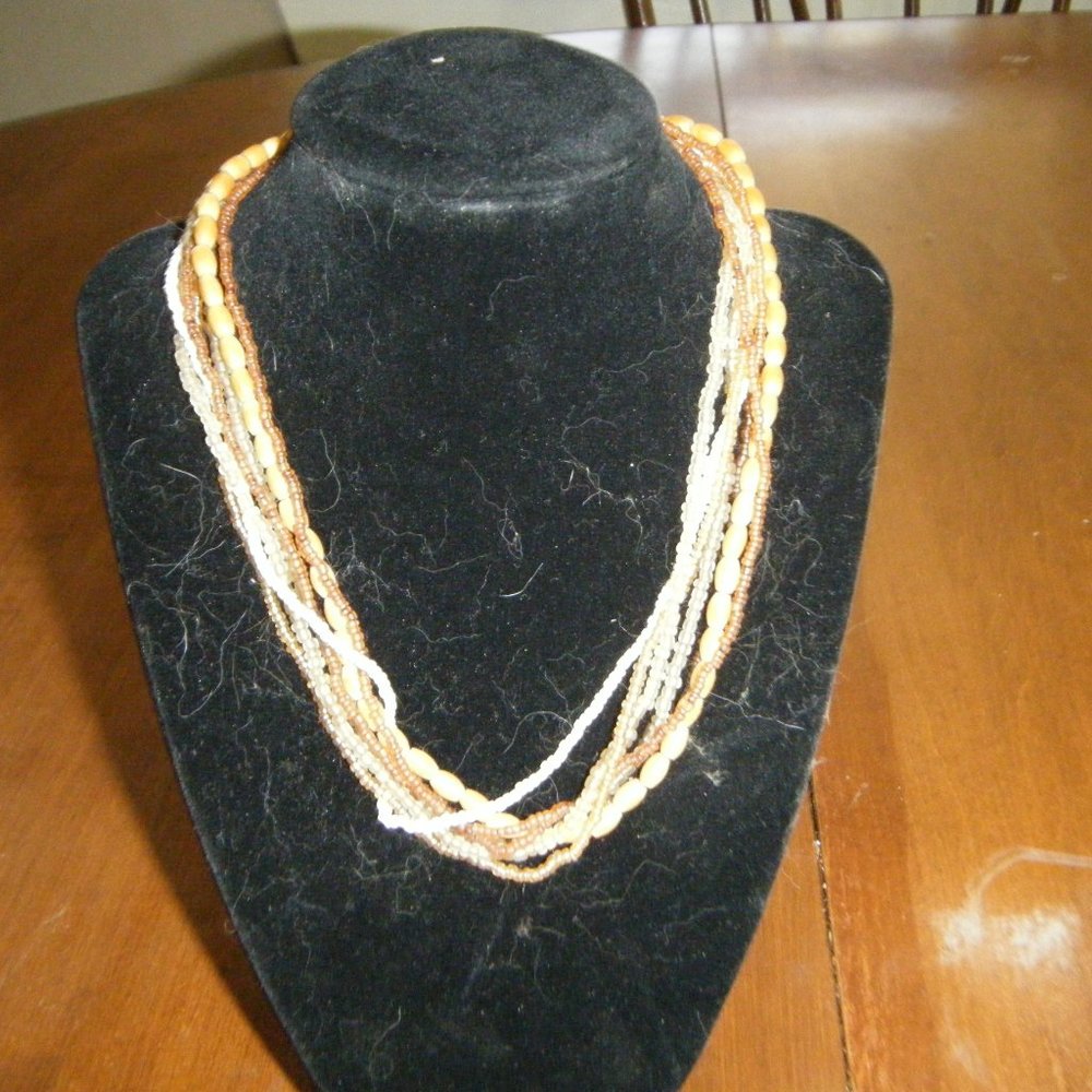 16" Brown and White Beaded Necklace